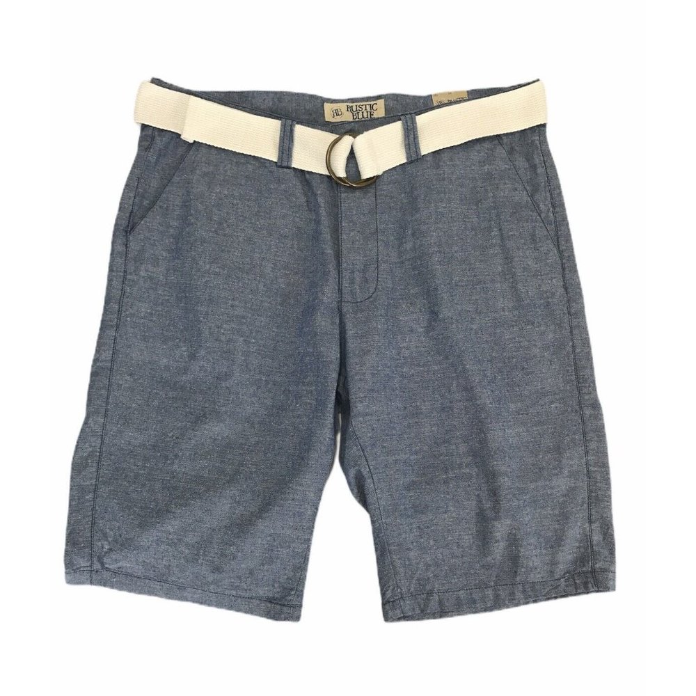 Rustic Blue Mens Shorts Size 34 Light Blue White Belt 10" Inseam Pockets NEW